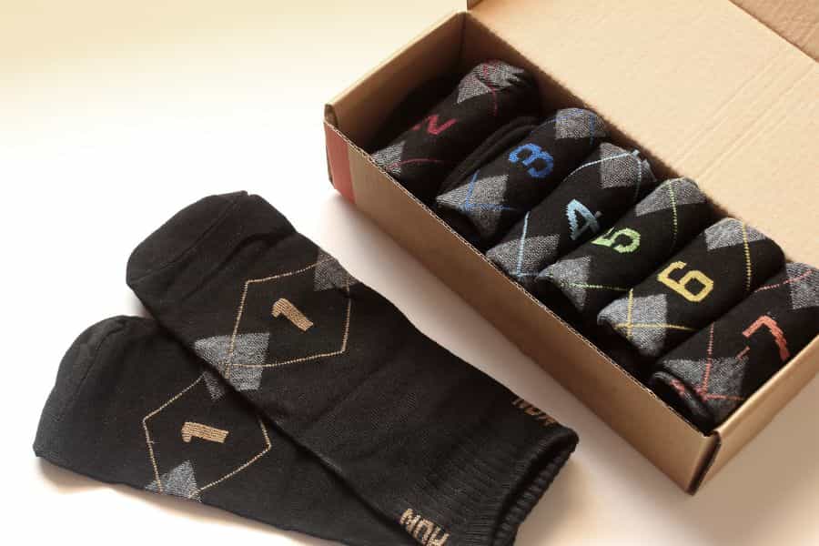 Angel number 7 meaning: Box of 7 black socks one for each day