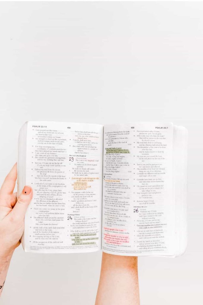 Bible with highlighted paragraphs