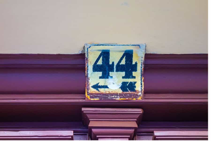 Number 44 on door sign