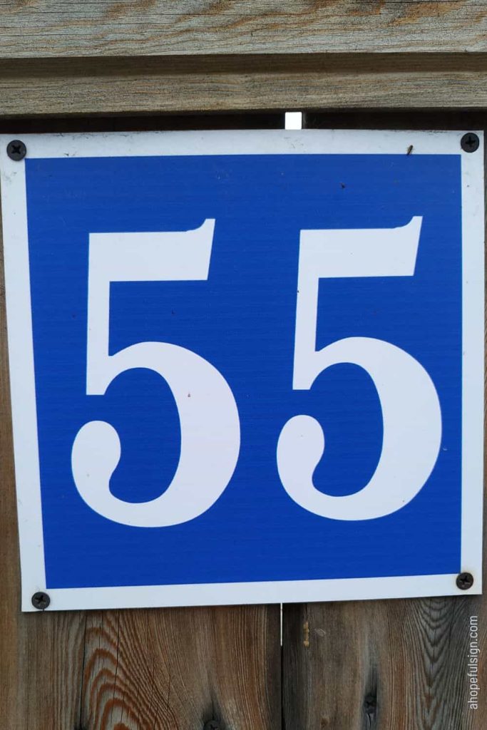 Angel number 55 meaning: The number 55 is white in blue frame.